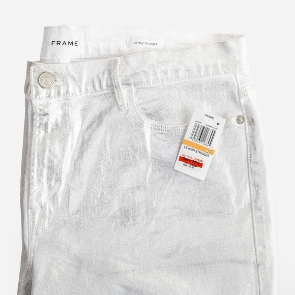 NWT FRAME Le High Rise Straight Ankle Jeans in Chrome Blanc Foil $278 - Size 33 - Picture 7 of 10